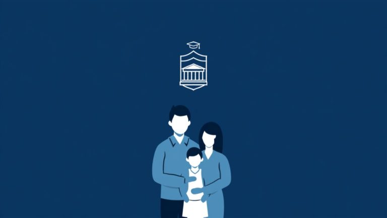 Gia đình và biểu tượng mũ tốt nghiệp minh họa bảo hiểm nhân thọ tích lũy học phí đại học cho con