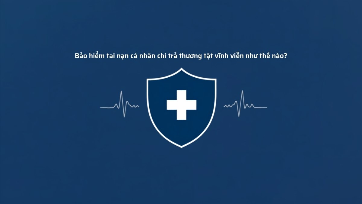 Biểu tượng khiên bảo vệ và chữ thập y tế minh họa quyền lợi bảo hiểm tai nạn cá nhân chi trả thương tật vĩnh viễn