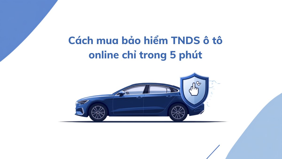 Ô tô màu xanh navy cùng biểu tượng khiên bảo vệ minh họa mua bảo hiểm TNDS ô tô online