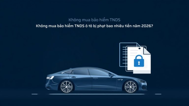 Ô tô cùng biểu tượng tài liệu bảo hiểm minh họa mức phạt không mua bảo hiểm TNDS ô tô năm 2026