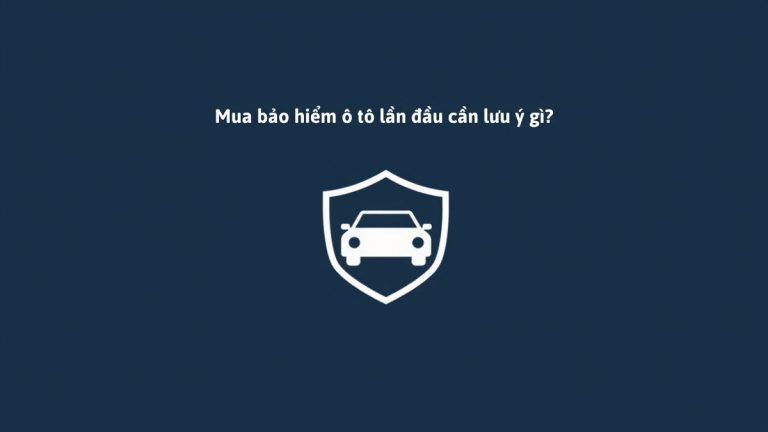 Ảnh minh họa hướng dẫn mua bảo hiểm ô tô lần đầu, biểu tượng ô tô trong khiên bảo vệ tông xanh navy