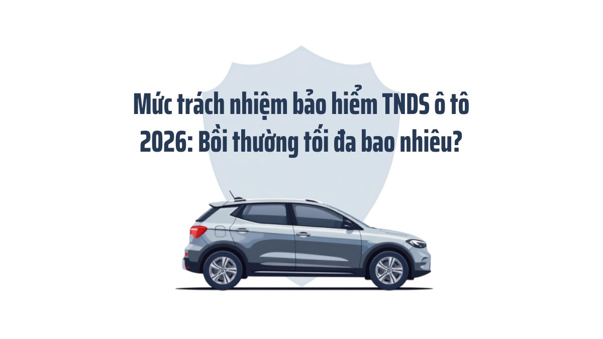 Minh họa ô tô được bảo vệ bởi biểu tượng khiên bảo hiểm, chủ đề mức trách nhiệm bảo hiểm TNDS ô tô 2026 và mức bồi thường tối đa