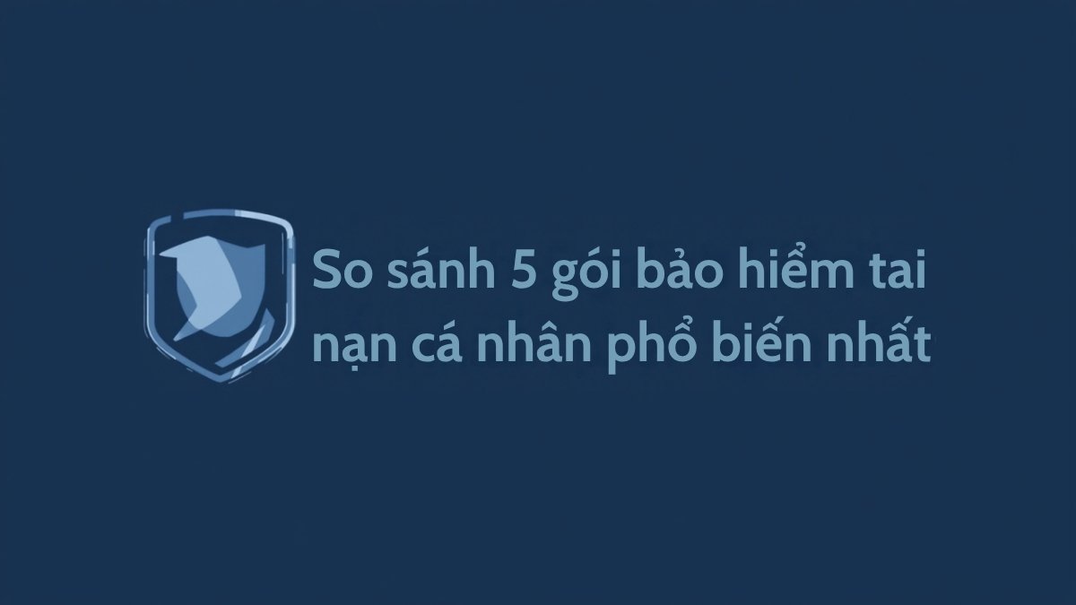 Ảnh minh họa so sánh 5 gói bảo hiểm tai nạn cá nhân phổ biến, biểu tượng khiên bảo vệ tông xanh navy