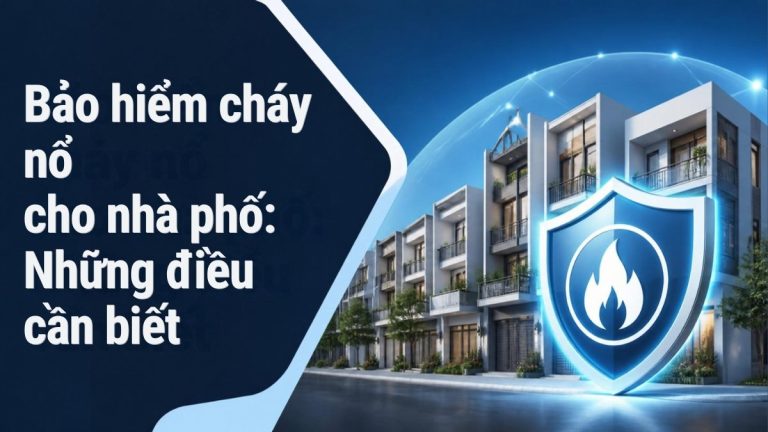 Dãy nhà phố liền kề cùng khiên bảo vệ biểu tượng ngọn lửa minh họa bảo hiểm cháy nổ cho nhà phố
