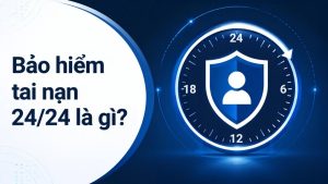 Minh họa bảo hiểm tai nạn 24/24: đồng hồ 24 giờ và khiên bảo vệ người được bảo hiểm suốt ngày đêm