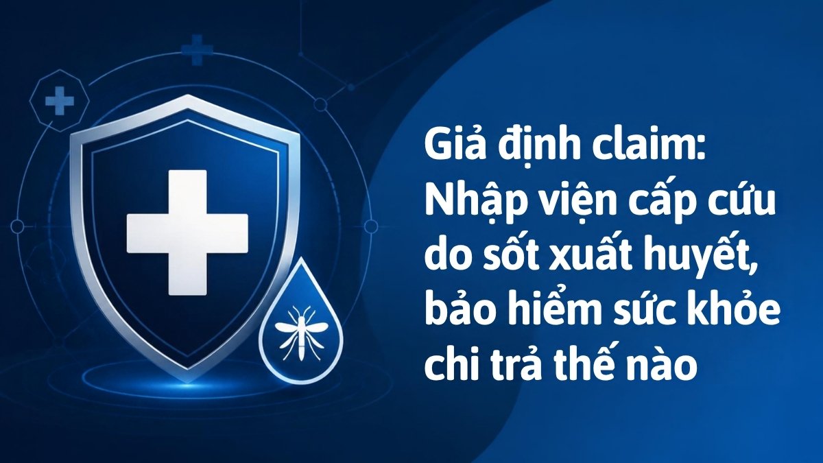 Khiên bảo vệ với chữ thập y tế và biểu tượng muỗi minh họa cho bảo hiểm sức khỏe chi trả khi nhập viện cấp cứu do sốt xuất huyết
