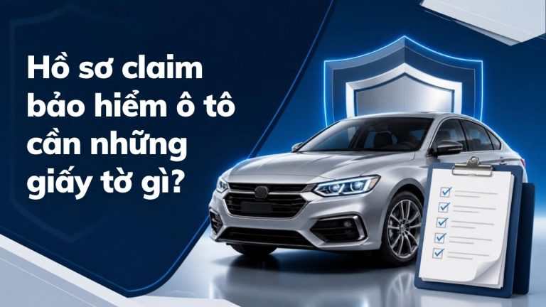 Ô tô cùng khiên bảo vệ và checklist hồ sơ giấy tờ minh họa cho việc chuẩn bị hồ sơ claim bảo hiểm ô tô