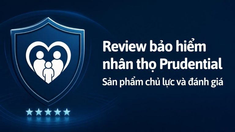 Khiên bảo vệ với biểu tượng gia đình và ngôi sao đánh giá, minh họa chủ đề review bảo hiểm nhân thọ Prudential